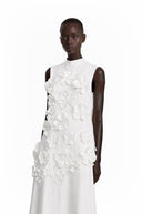 Matilda White Sleeveless Maxi Dress with Faux Flower & Bow-Tie Embellishment - Aura Muse