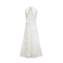 Matilda White Sleeveless Maxi Dress with Faux Flower & Bow - Tie Embellishment - Aura Muse