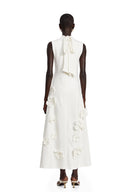 Matilda White Sleeveless Maxi Dress with Faux Flower & Bow-Tie Embellishment - Aura Muse