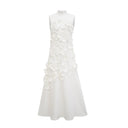 Matilda White Sleeveless Maxi Dress with Faux Flower & Bow-Tie Embellishment - Aura Muse