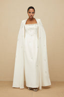 Melissa White Embellished Cape Gown - Aura Muse