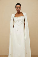 Melissa White Embellished Cape Gown - Aura Muse