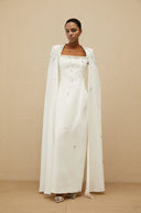 Melissa White Embellished Cape Gown - Aura Muse