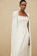Melissa White Embellished Cape Gown - Aura Muse