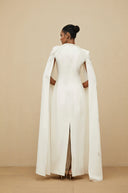 Melissa White Embellished Cape Gown - Aura Muse