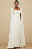 Melissa White Embellished Cape Gown - Aura Muse
