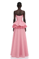 Michèle Pink Asymmetrical Maxi Dress with 3D Florals - Aura Muse