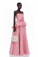 Michèle Pink Asymmetrical Maxi Dress with 3D Florals - Aura Muse