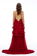 Michèle Red Halterneck Ruffled Maxi Dress - Aura Muse
