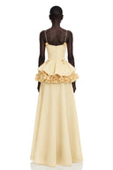 Michèle Yellow Asymmetrical Maxi Dress with 3D Florals - Aura Muse