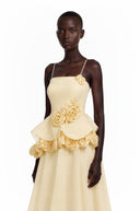 Michèle Yellow Asymmetrical Maxi Dress with 3D Florals - Aura Muse