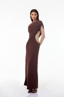 Mildred Chocolate Brown One Shoulder Ruched Maxi Dress - Aura Muse