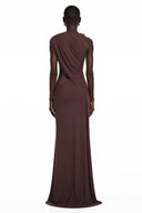 Mildred Chocolate Brown One Shoulder Ruched Maxi Dress - Aura Muse