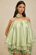 Milena Green 3D Petal Tulle Top & Shorts Set - Aura Muse