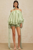 Milena Green 3D Petal Tulle Top & Shorts Set - Aura Muse
