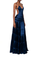 Minervina Blue Open Back Tiered Maxi Dress - Aura Muse