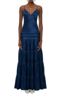 Minervina Blue Open Back Tiered Maxi Dress - Aura Muse