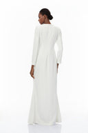 Miranda White Embellished Maxi Gown with Floral Embroidered - Aura Muse