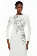 Miranda White Embellished Maxi Gown with Floral Embroidered - Aura Muse