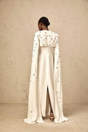 Miranda White Extra-long-sleeve Embellished Gown - Aura Muse