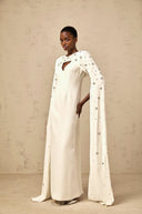 Miranda White Extra-long-sleeve Embellished Gown - Aura Muse
