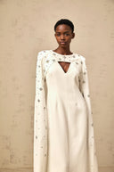 Miranda White Extra-long-sleeve Embellished Gown - Aura Muse