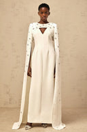 Miranda White Extra-long-sleeve Embellished Gown - Aura Muse