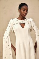 Miranda White Extra-long-sleeve Embellished Gown - Aura Muse