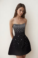Mireille Black Embellished Strapless Mini Dress - Aura Muse