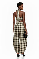 Monique Brown Plaid Top & Barrel Leg Trouser Set - Aura Muse