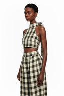 Monique Brown Plaid Top & Barrel Leg Trouser Set - Aura Muse