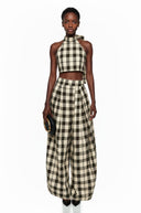 Monique Brown Plaid Top & Barrel Leg Trouser Set - Aura Muse