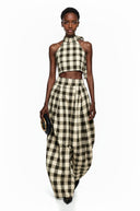 Monique Brown Plaid Top & Barrel Leg Trouser Set - Aura Muse