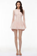 Muriel Pink Ruffled Mini Dress with Lace Panels - Aura Muse
