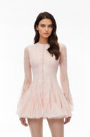 Muriel Pink Ruffled Mini Dress with Lace Panels - Aura Muse