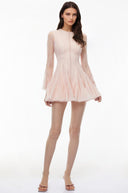Muriel Pink Ruffled Mini Dress with Lace Panels - Aura Muse