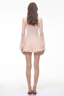 Muriel Pink Ruffled Mini Dress with Lace Panels - Aura Muse