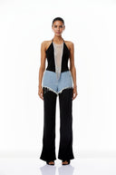 Myrtle Black Frayed Denim Panel Trousers - Aura Muse