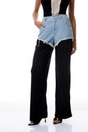 Myrtle Black Frayed Denim Panel Trousers - Aura Muse