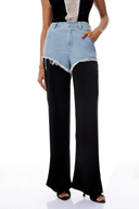 Myrtle Black Frayed Denim Panel Trousers - Aura Muse