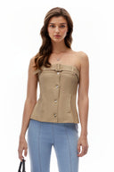 Myrtle Khaki Strapless Button Down Top - Aura Muse