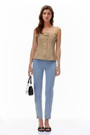 Myrtle Khaki Strapless Button Down Top - Aura Muse