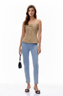 Myrtle Khaki Strapless Button Down Top - Aura Muse