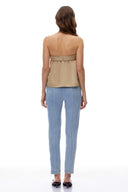 Myrtle Khaki Strapless Button Down Top - Aura Muse