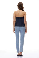 Myrtle Navy Blue Strapless Button Down Top - Aura Muse