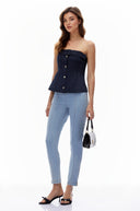 Myrtle Navy Blue Strapless Button Down Top - Aura Muse
