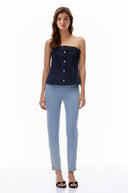 Myrtle Navy Blue Strapless Button Down Top - Aura Muse