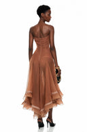 Nadine Rust Brown Asymmetrical Midi Dress - Aura Muse