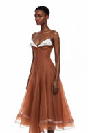 Nadine Rust Brown Asymmetrical Midi Dress - Aura Muse