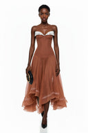 Nadine Rust Brown Asymmetrical Midi Dress - Aura Muse